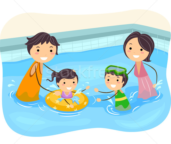 Stock photo: Stickman Family Swimming Pool