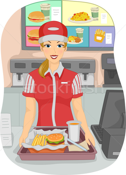 Fată fast food casier ilustrare femeie restaurant fast food Imagine de stoc © lenm