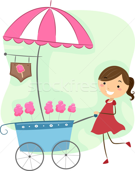 Katoen snoep winkelwagen illustratie meisje voortvarend Stockfoto © lenm