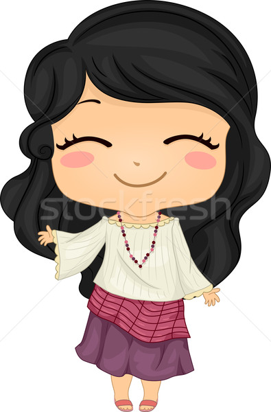 Little Filipina Girl Wearing National Costume Kimona Stock photo © lenm