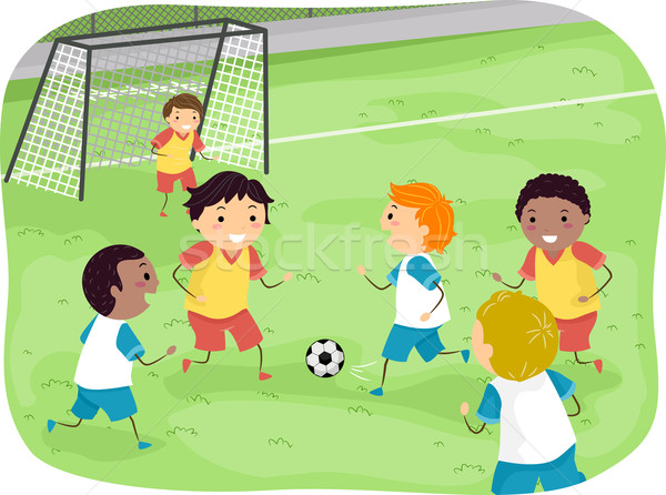 Meninos Jogando Bola De Futebol No Campo Ilustração do Vetor - Ilustração  de pessoa, grama: 192400897