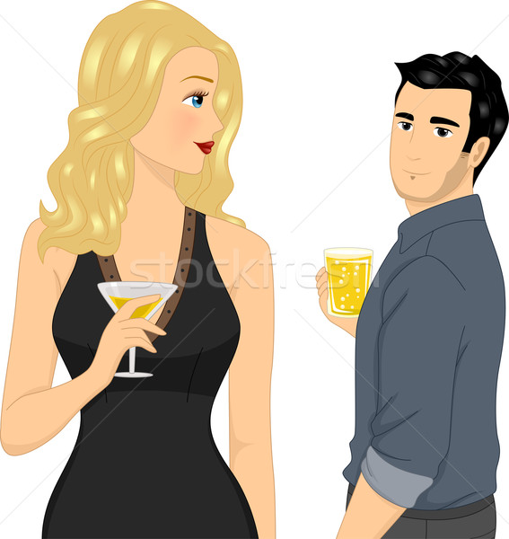 Lány férfi flörtöl illusztráció tart üveg Stock fotó © lenm
