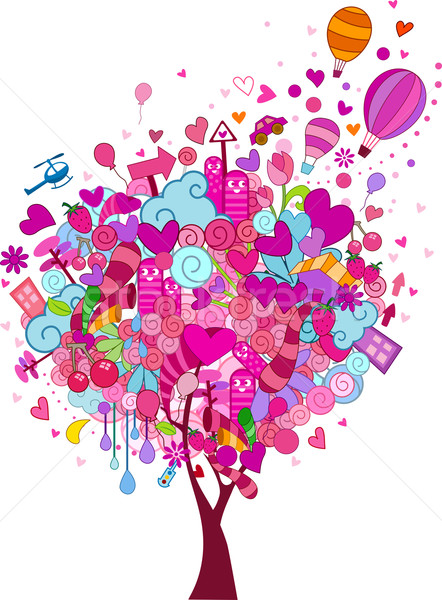 Walentynki bazgroły kolorowy ilustracja drzewo Zdjęcia stock © lenm