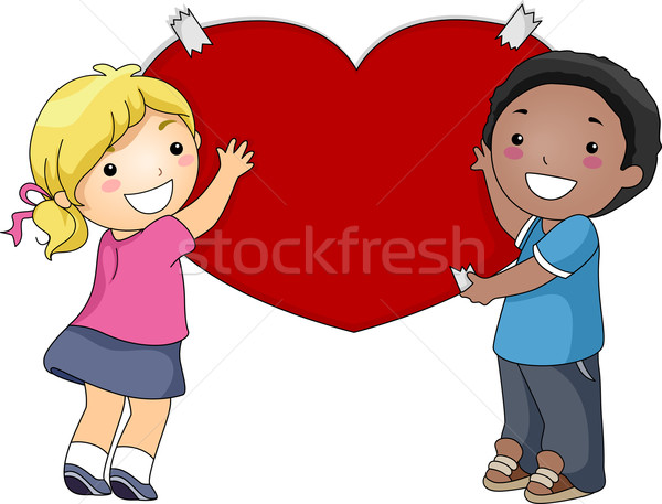 Enfants géant coeur mur illustration paire Photo stock © lenm