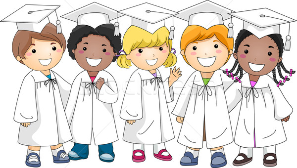 Csoport diplomás illusztráció gyerekek visel érettségi Stock fotó © lenm