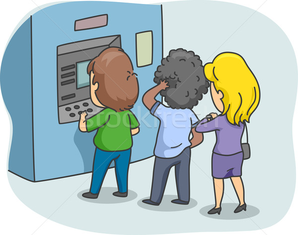 Bankautomata sor illusztráció emberek lány rajz Stock fotó © lenm