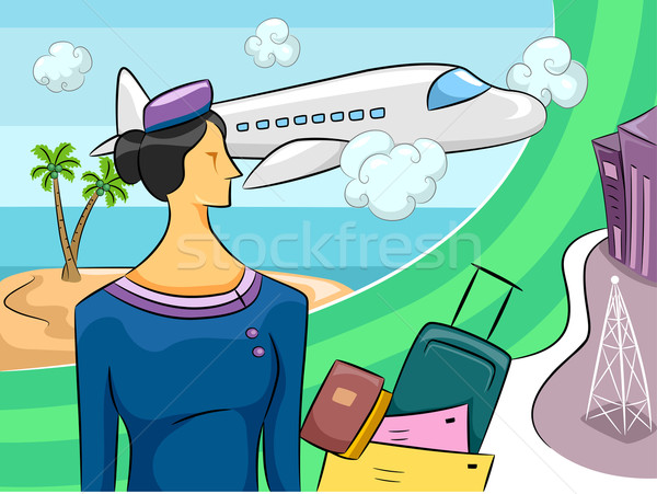 Turizmus nő rajz illusztráció utaskíserő diák Stock fotó © lenm