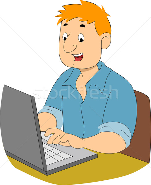 Facet pisarz wpisując ilustracja chłopca laptop Zdjęcia stock © lenm