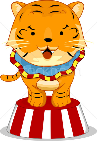 Cirque tigre plate-forme cartoon illustration haut [[stock_photo]] © lenm