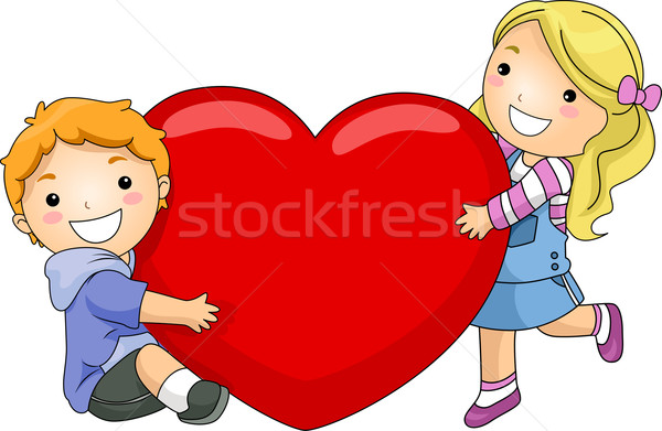 Kinder Riese Herz Illustration Junge Stock foto © lenm
