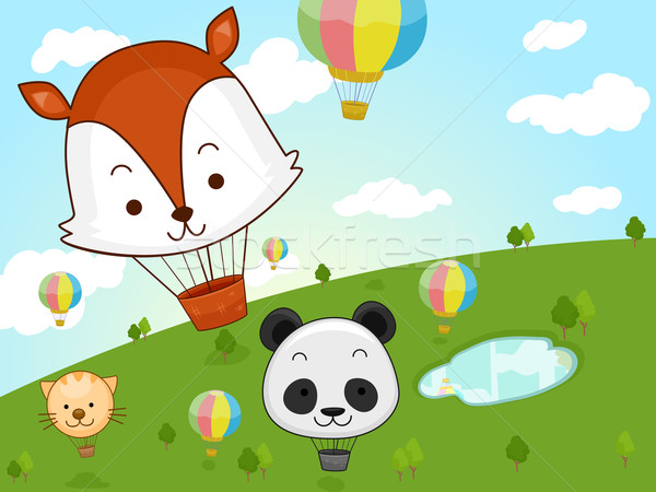 商业照片: 热气球 · 动物 · 插图 ·热· 空气 · 气球