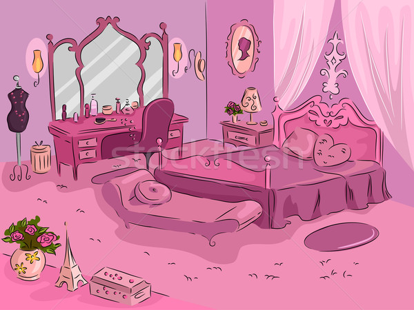 Női hálószoba rózsaszín párizsi illusztráció fényűző Stock fotó © lenm