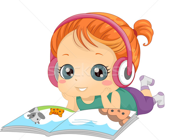 Kid Mädchen lesen Geschichte Buch Audio Stock foto © lenm
