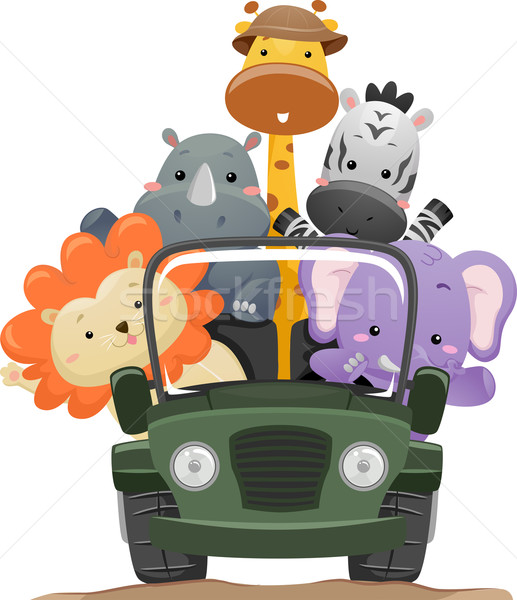 Safari dier vrachtwagen illustratie cute safari dieren Stockfoto © lenm