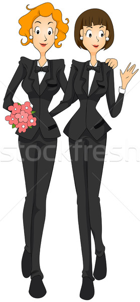Lesbische Ehe Frauen Karikatur Beziehung Stock foto © lenm