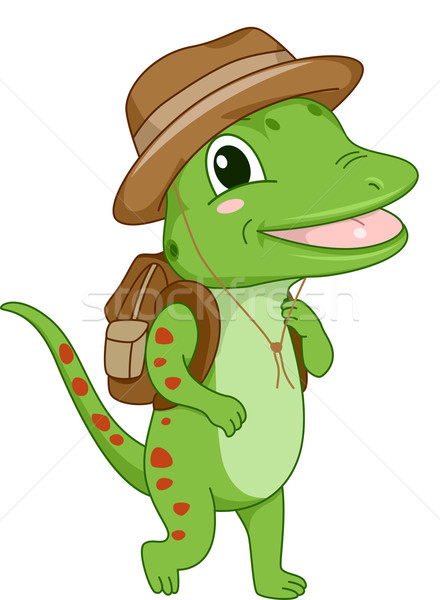 Safari gecko Illustration tragen hat Tasche Stock foto © lenm