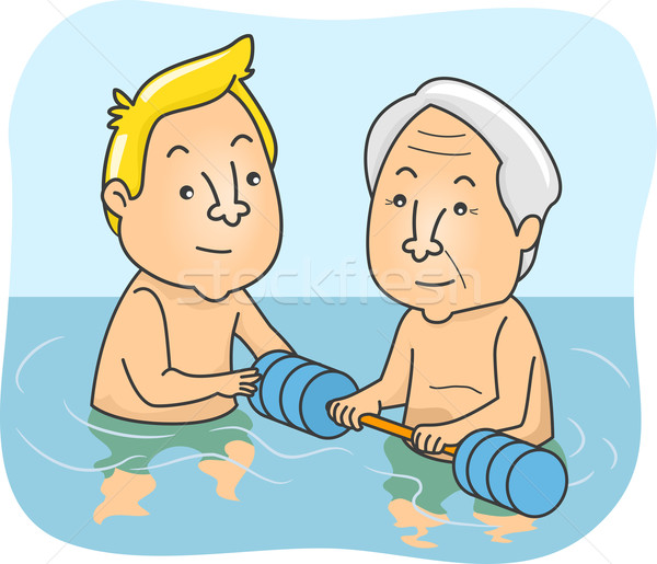 Foto stock: Senior · homem · água · terapia · ilustração