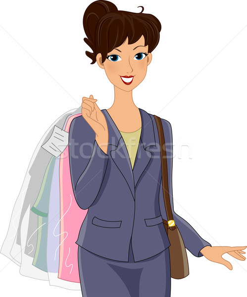 Trocken Reinigung Mädchen Illustration Büro Kleidung Stock foto © lenm