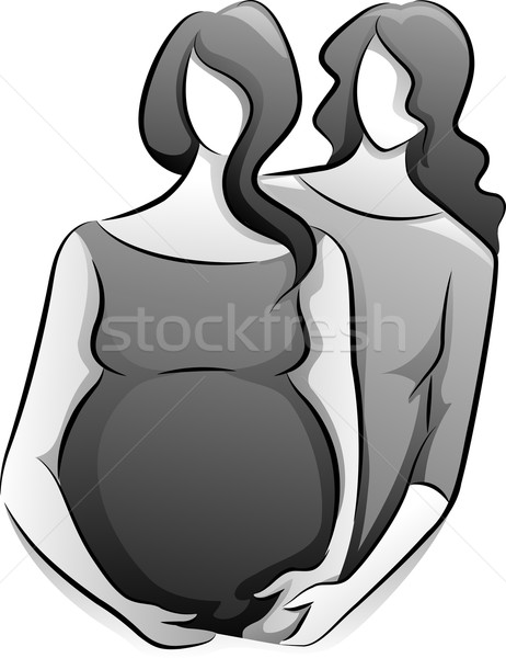 Zwart wit illustratie zwangere vrouw vrouw zwangere digitale Stockfoto © lenm