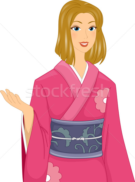 Kaukasisch meisje kimono illustratie vrouw Stockfoto © lenm