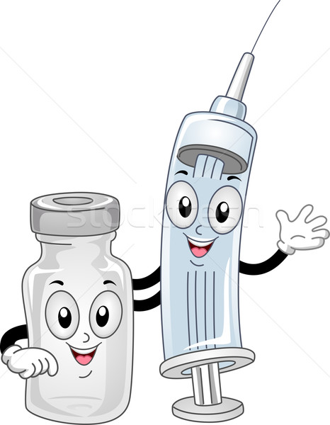 吉祥物 小瓶 注射器 插圖 藥物 醫生 商業照片 © lenm