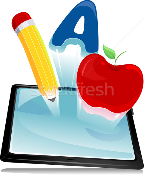 Tablet Bildung Illustration Tablet-Computer Symbole schweben Stock foto © lenm