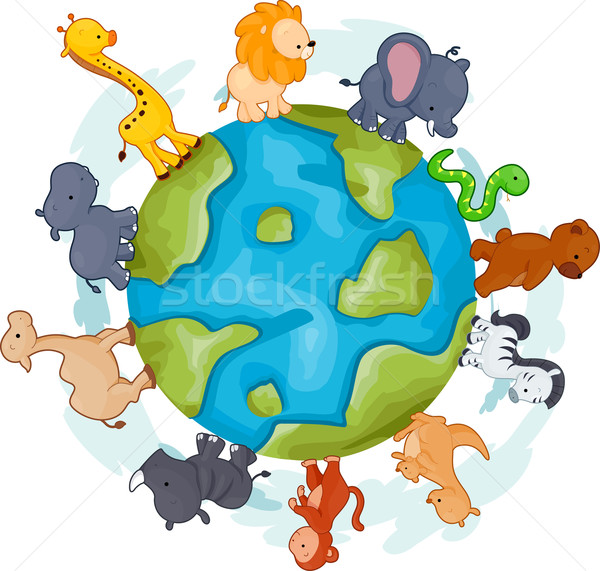 Dieren wereld illustratie lopen rond wereldbol Stockfoto © lenm
