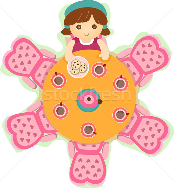 Boneca chá festa conjunto ilustração rosa Foto stock © lenm