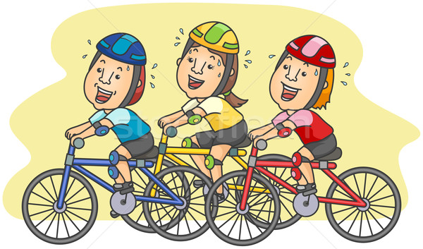 Ciclisti uomo amici cartoon ciclismo Foto d'archivio © lenm