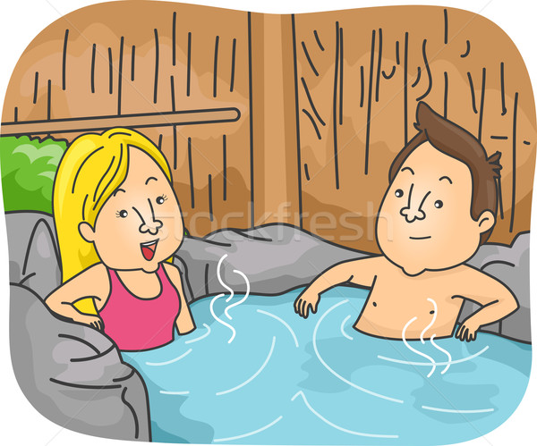 Source chaude voyage illustration couple bain Photo stock © lenm
