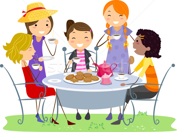 Chá festa ilustração senhoras mulheres gramado Foto stock © lenm