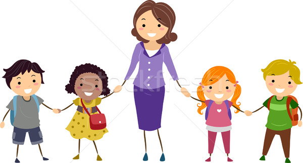 [[stock_photo]]: école · enfants · enseignants · illustration · mains · tenant · fille