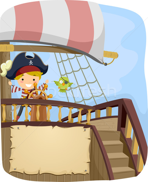 Piraat schip banner illustratie zee vogel Stockfoto © lenm