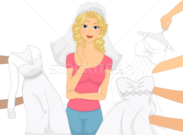 Menyasszonyi ruha lehetőségek illusztráció gyönyörű nő választ különböző Stock fotó © lenm