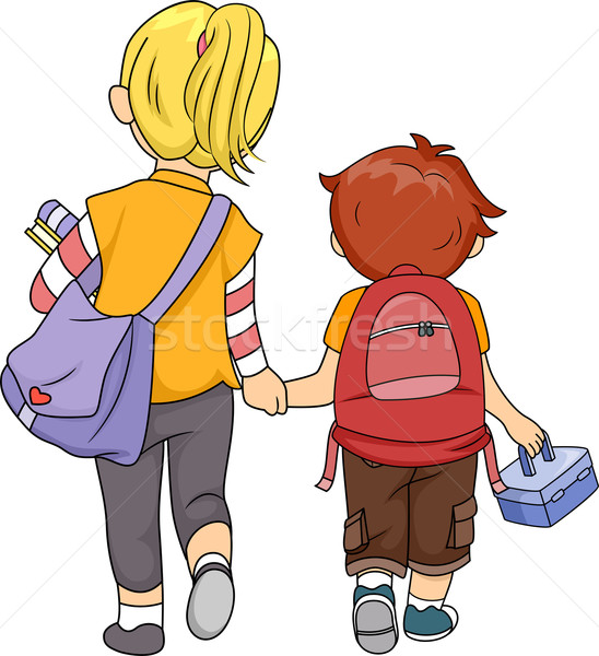 Rodzeństwo spaceru domu ilustracja starsza siostra mały Zdjęcia stock © lenm