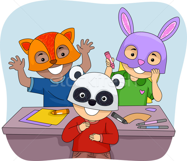 Gyerekek állat maszkok illusztráció visel színes Stock fotó © lenm