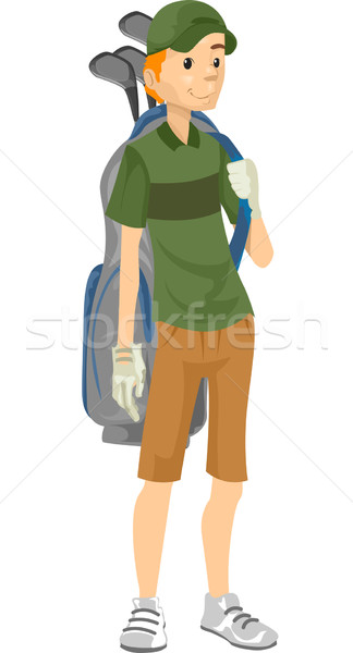 Stockfoto: Man · golf · illustratie · golftas · spelen · tekening