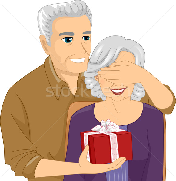 Verrassing geschenk illustratie ouderen man Stockfoto © lenm