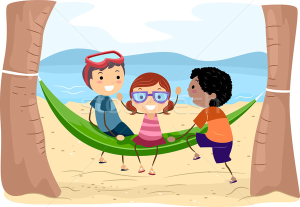 海灘 吊床 插圖 孩子們 沙 男孩 商業照片 © lenm