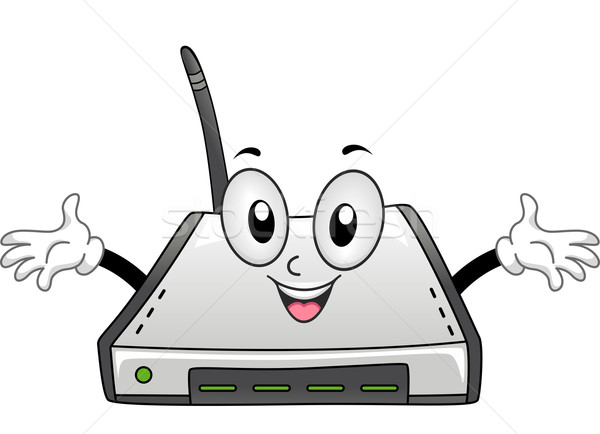 Mascotte wifi router illustratie armen kunst Stockfoto © lenm