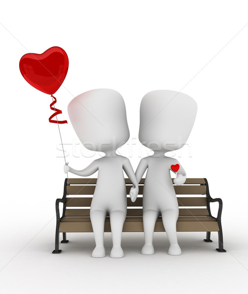 情侶 坐在 側 3d圖 長凳 氣球 商業照片 © lenm