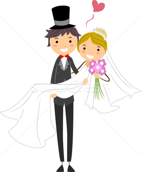 Bräutigam tragen Braut Illustration Mädchen Hochzeit Stock foto © lenm