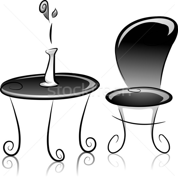 Blumenvase Tabelle Stuhl schwarz weiß Illustration Design Stock foto © lenm