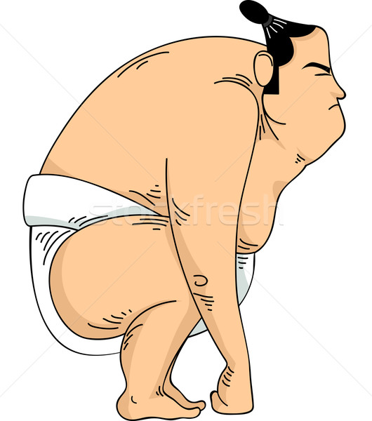 Sumo worstelaar zijaanzicht illustratie hurken asian Stockfoto © lenm