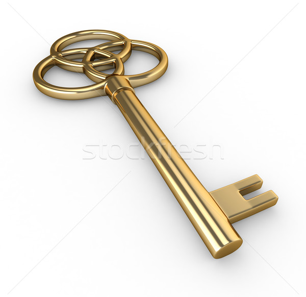 Goud sleutel 3d illustration cartoon oplossing illustratie Stockfoto © lenm