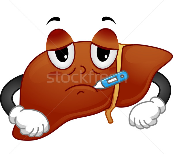 Ziek lever mascotte illustratie thermometer gezondheid Stockfoto © lenm