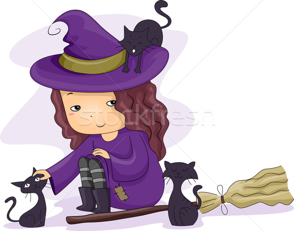 Witch Girl Cats Stock photo © lenm