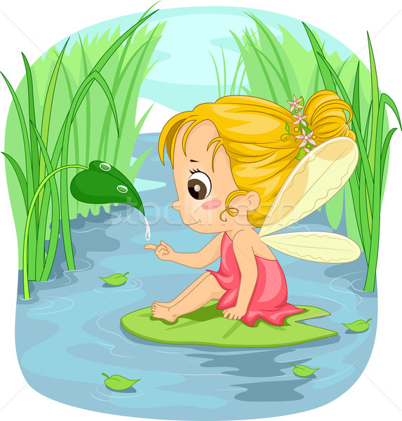 Kid meisje fairy illustratie meisje vergadering Stockfoto © lenm