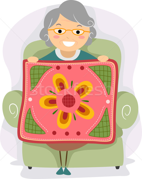 Großmutter Quilt Illustration halten weiblichen Senior Stock foto © lenm