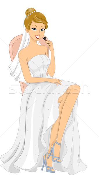 Menyasszonyi smink illusztráció menyasszony tart sminkecset Stock fotó © lenm